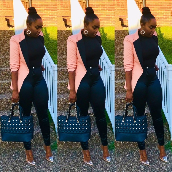 BLVD PEACH OPEN FRONT BLACK COLLAR BLAZER - Picture 4 of 15